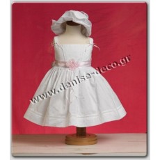 Βαπτιστικο Φορεμα Βαμβακερό λευκό με ροζ πουά